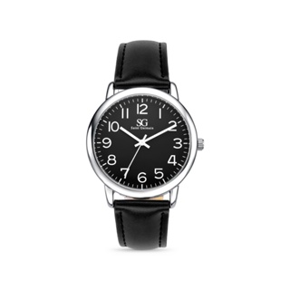 Relógio Masculino Preto Couro com Caixa Prata Fundo Preto Saint Germain Elegante Clássico em Oferta na Shopee