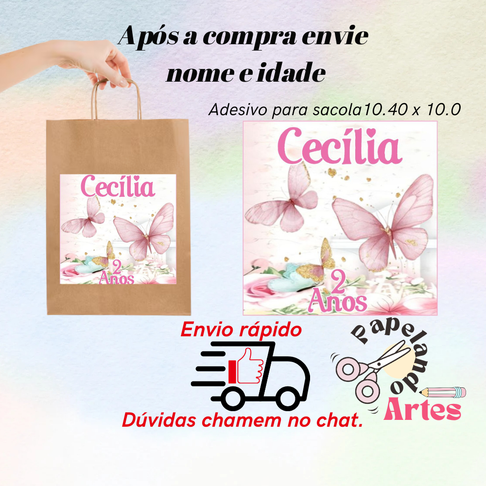 10/20/30/40/50 Adesivos P/Sacolas Personalizadas Kraft/Craft Tema BORBOLETA (Envio rápido) em Oferta na Shopee