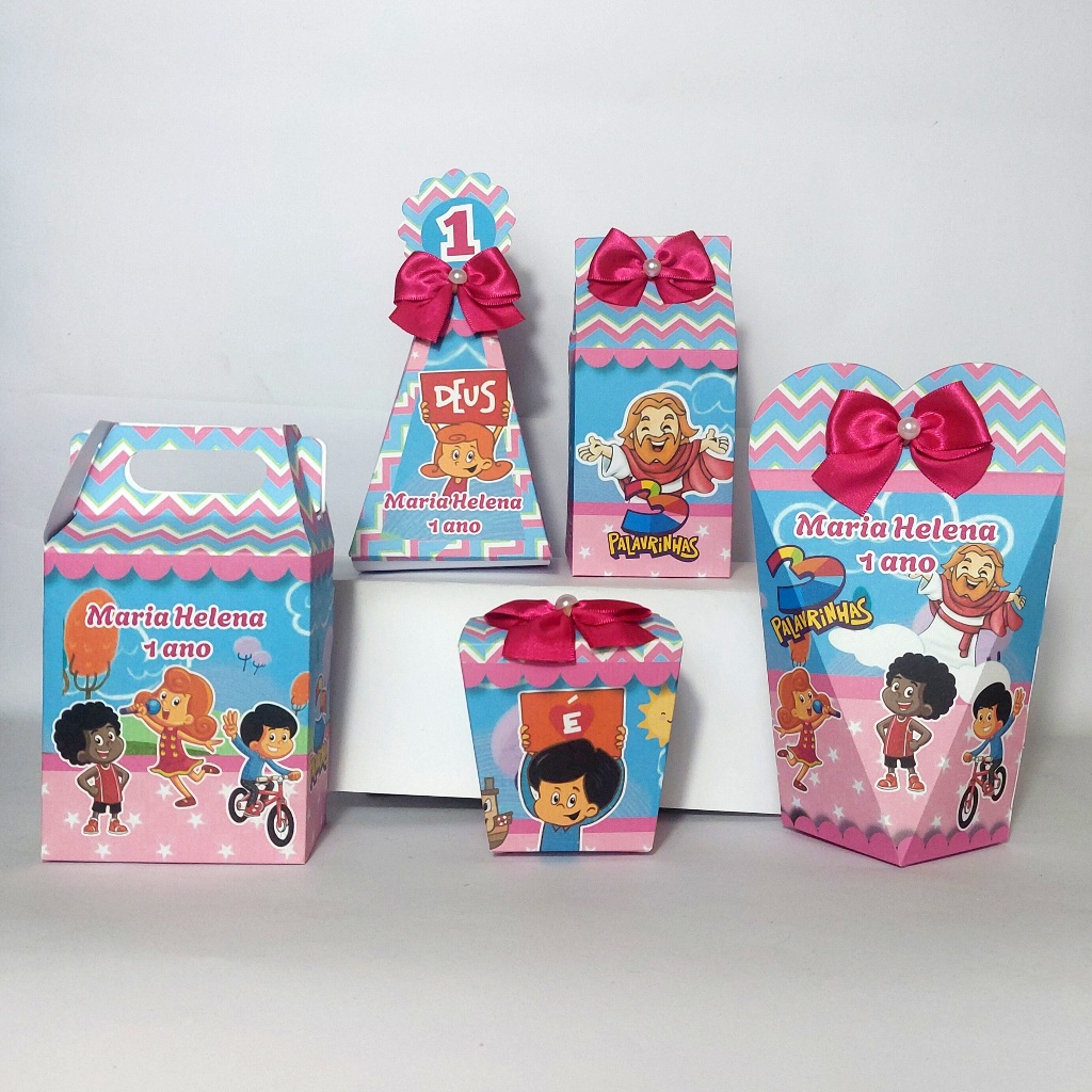 3 PALAVRINHAS ROSA MENINA Kit 50 Lembrancinhas Personalizadas MIMOS Caixinhas de aniversário infantil KIT FESTA