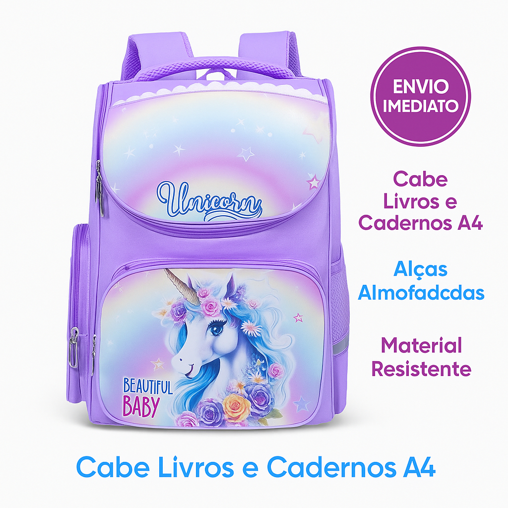 Mochila Infantil Feminina de Conto de Fadas Aventura e Segurança | Alças Refletivas | Ideal para Meninas de 8 a 13 Anos