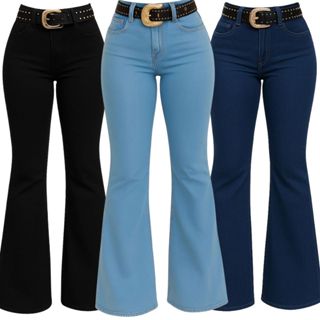 Calça Country Flare Jeans Lisa Feminina Linha Premium Cintura Alta com Lycra Rodeio Cavalgada West em Oferta na Shopee