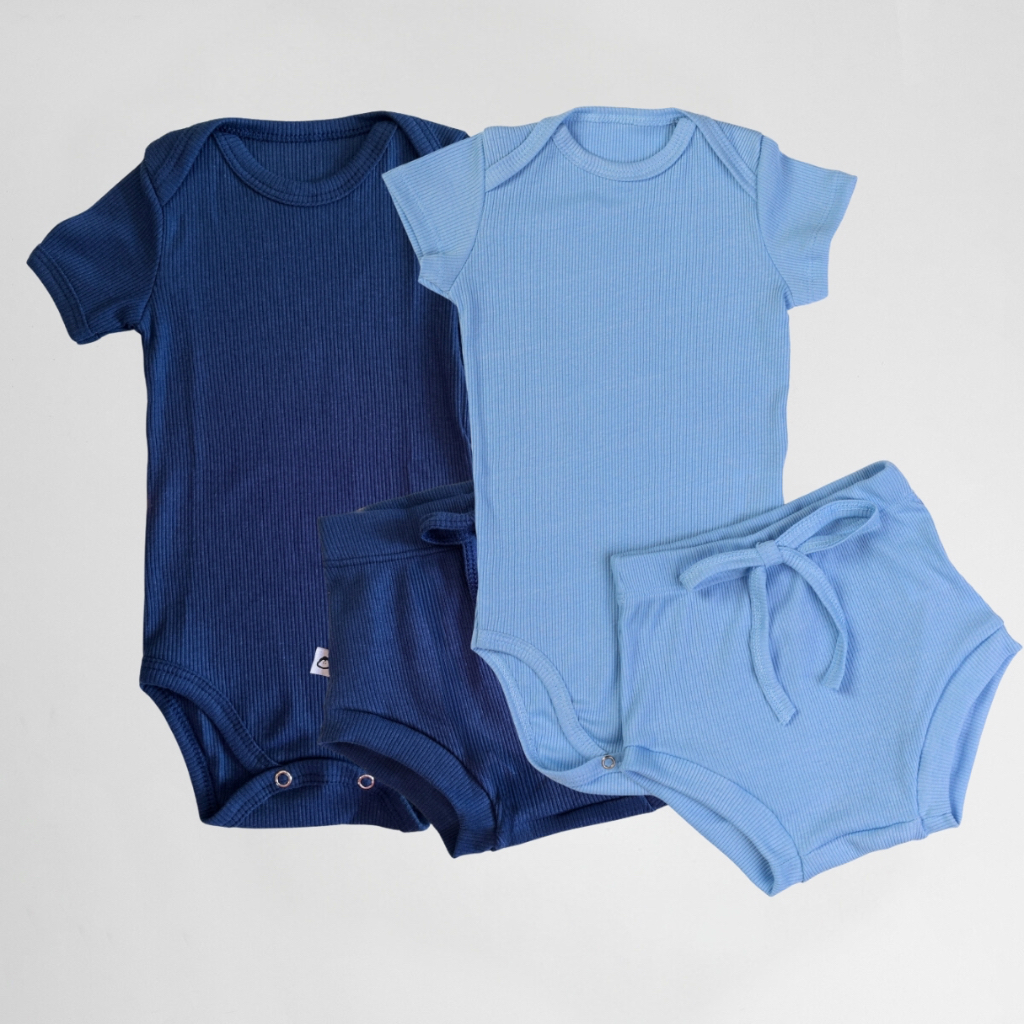 Kit 4 Peças Bebê Conjunto Body Canelado e Short Tapa fralda 100% Algodão 0k2c5