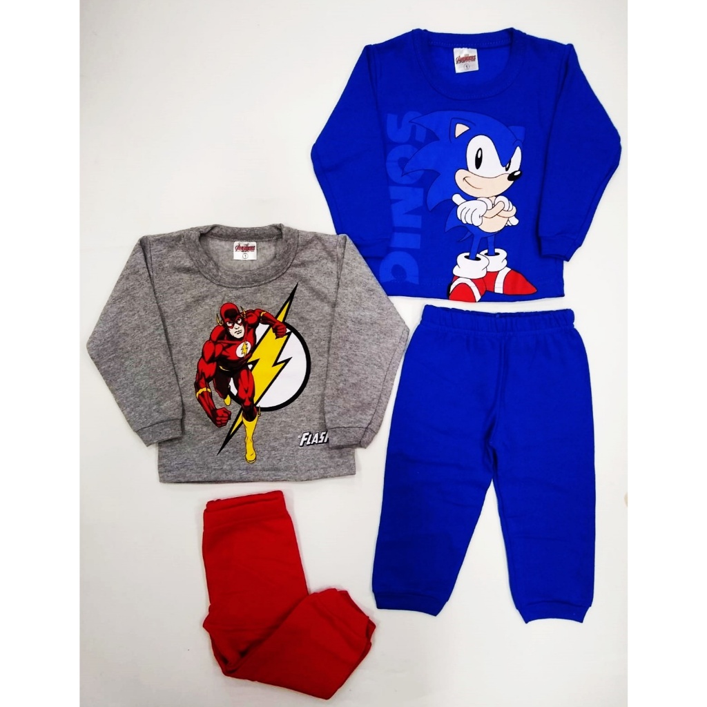 Kit 2 Conjuntos Sortidos Moletom Personagem Infantil, Casaco Moletom com Punho e Calça Moletom Menina, Tamanhos 1,2,3