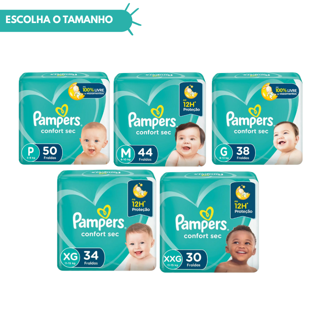 Fralda Pampers Confort Sec Mega Infantil Máxima Absorção - Todos Os Tamanhos