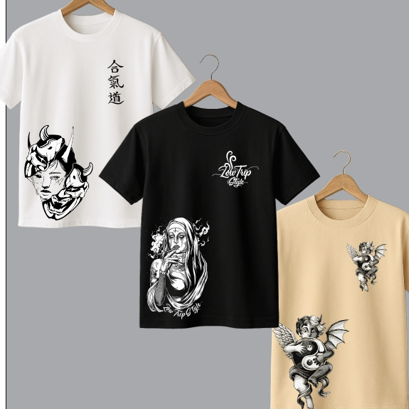 KIT 3 Camiseta Feminina Blusinha Algodão PlusSize Carranca La Freira Anjo Bem Mau Streetwear Premium
