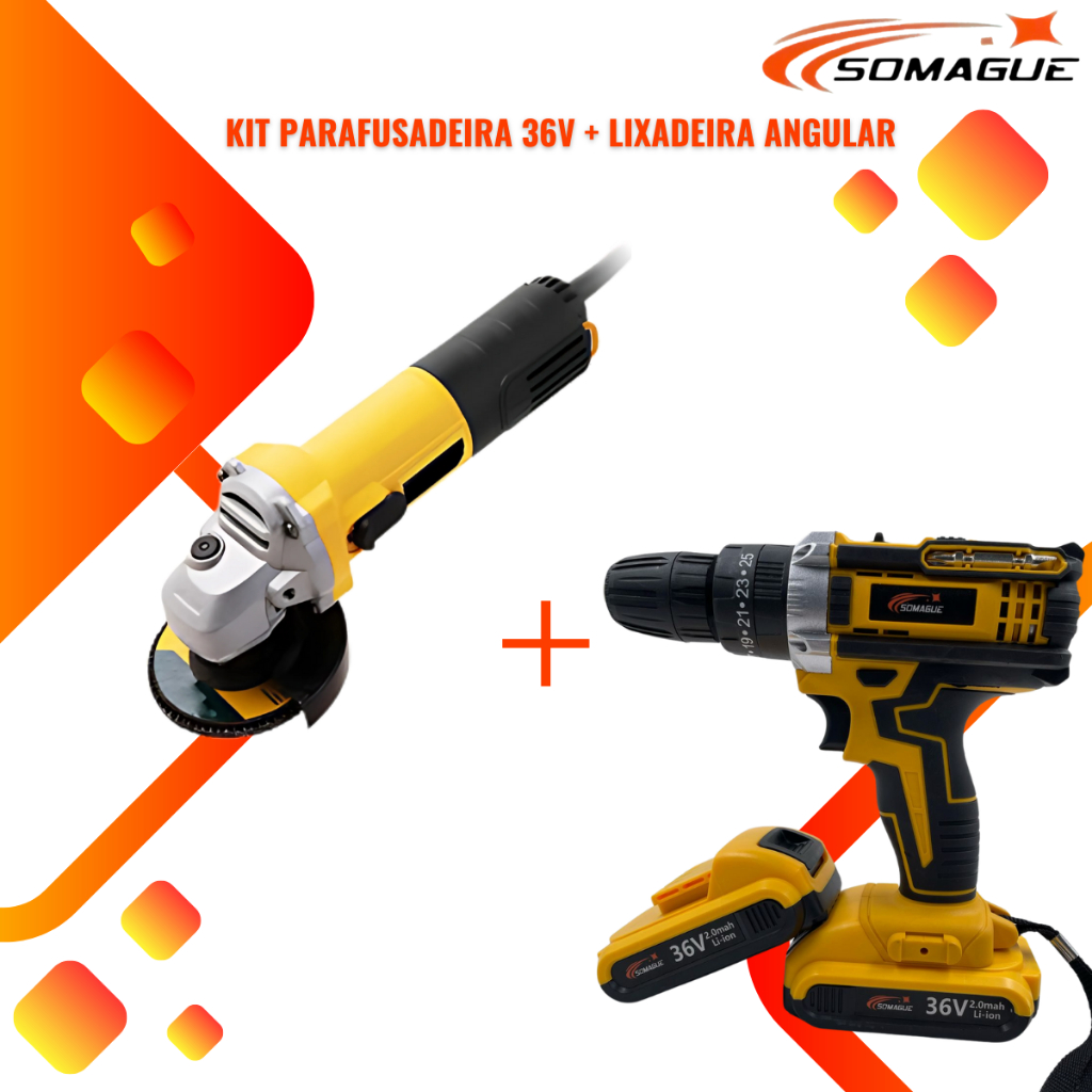 KIT Parafusadeira furadeira 36v 220v Com gancho e 2 bateria + Esmerilhadeira Lixadeira Angular  220v