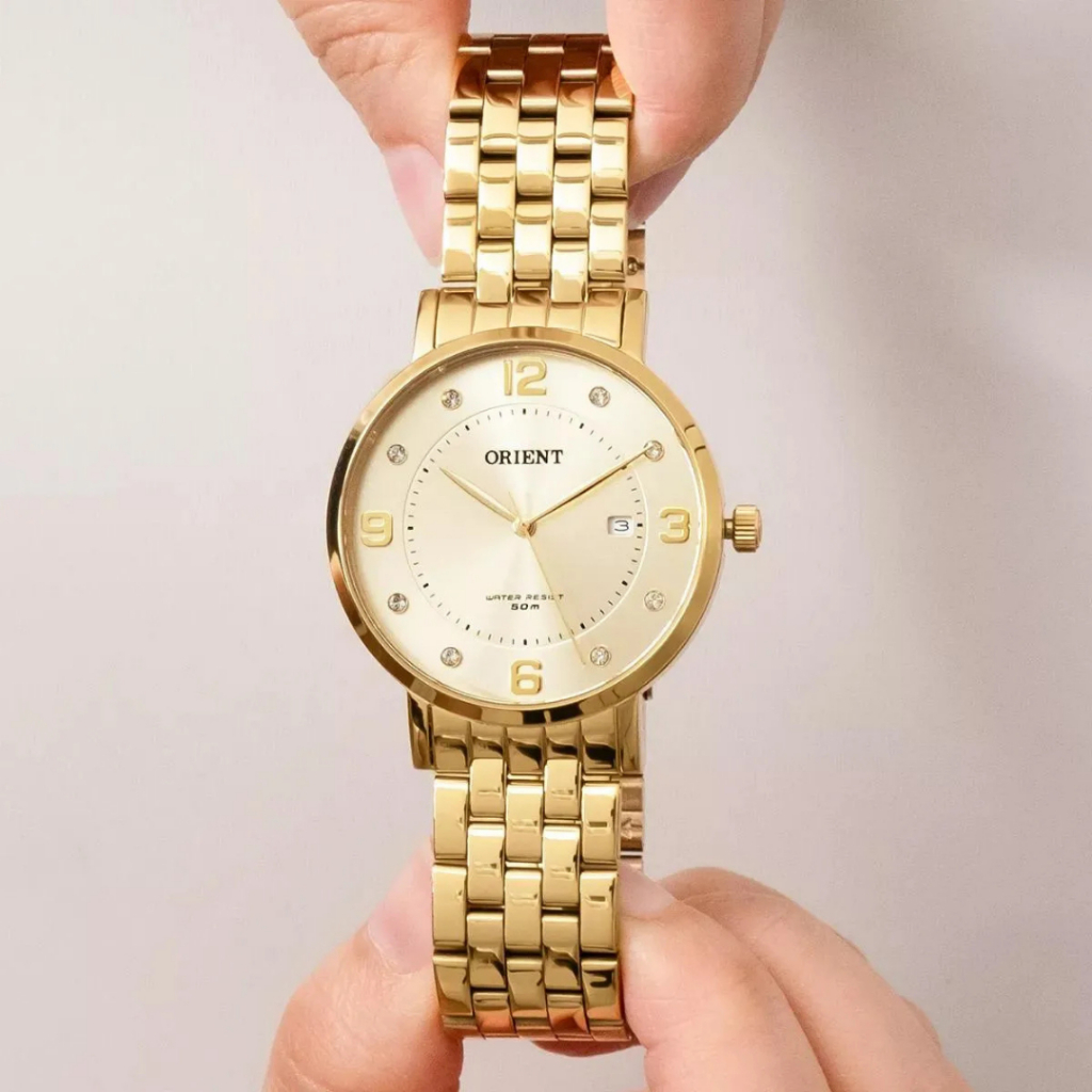 Relógio Orient Feminino Dourado Original Aço Inox Analógico Quartz 5 ATM 38mm FGSS1165C2KX