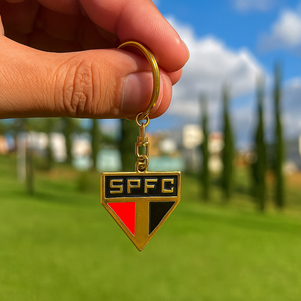 Chaveiro Dourado Escudo Time 10cm SPFC São Paulo FC - mileno Chaveiro São Paulo Tricolor