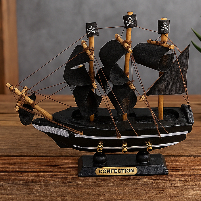 Barco Navio Pirata Caravela Decorativo De Madeira 28x30x5 Cm