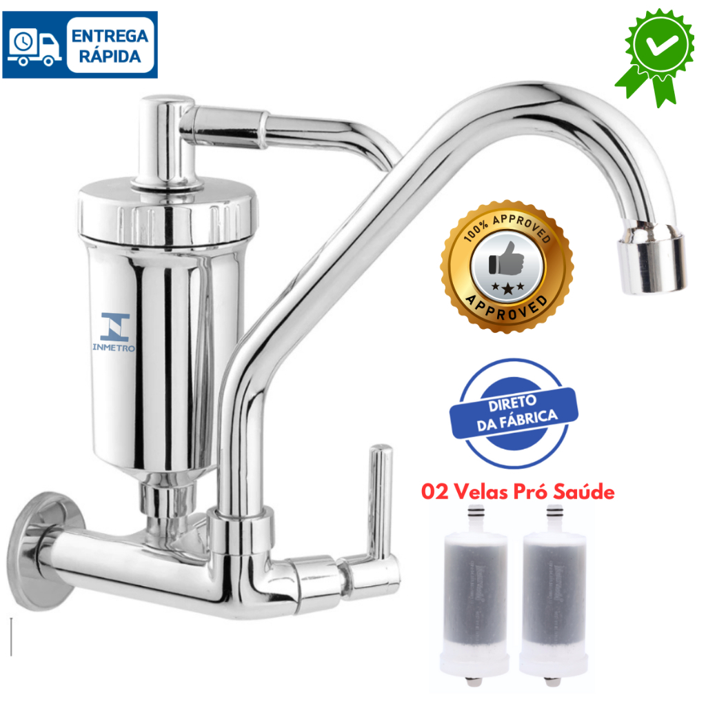 Torneira Cozinha Parede com bico Arejador e Filtro Cromado 100% METAL em Oferta na Shopee