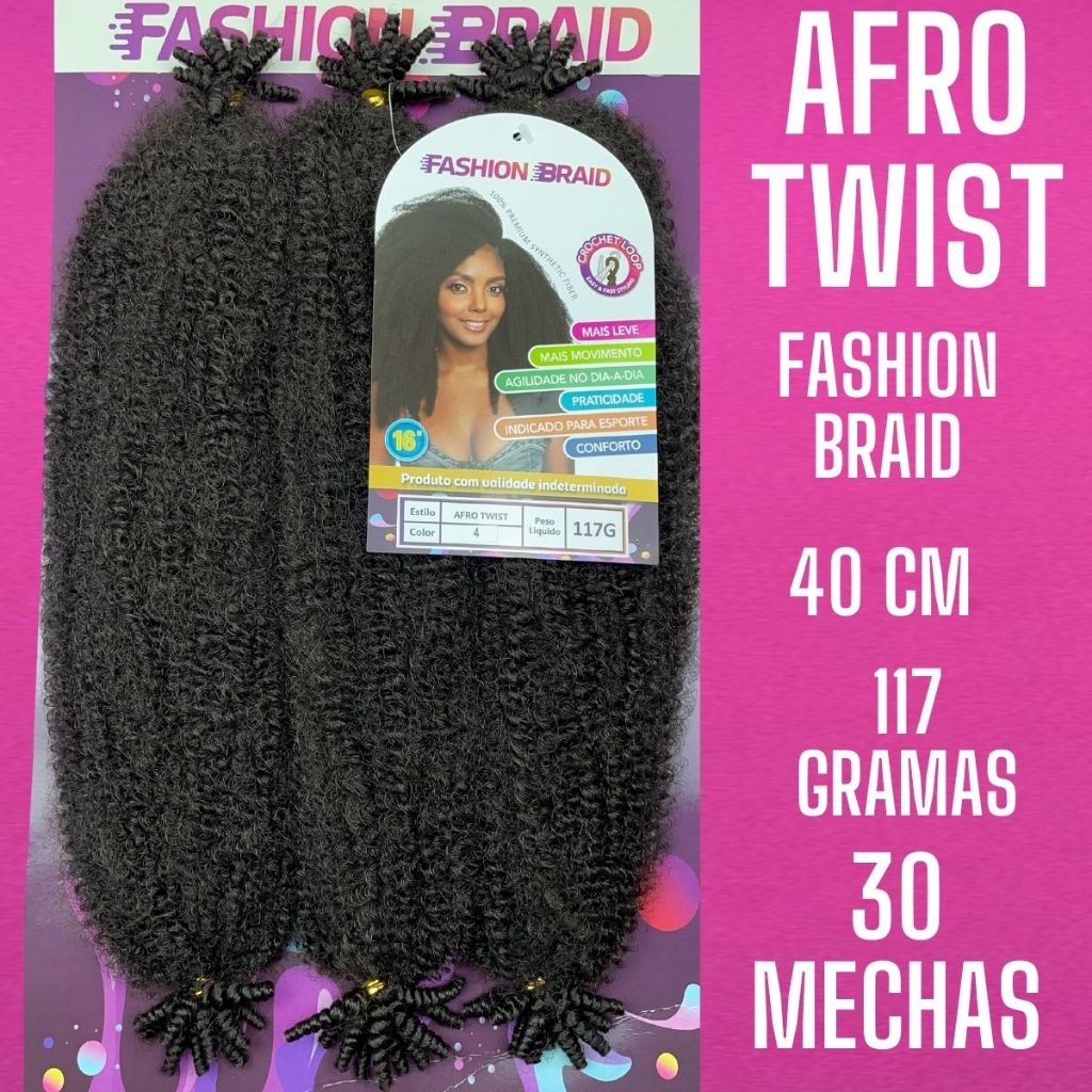 Afro Twist 40cm FASHION BRAID Cabelo Afro CROCHET - BRAIDS SYNTHETIC PREMIUM - 117g. em Oferta na Shopee