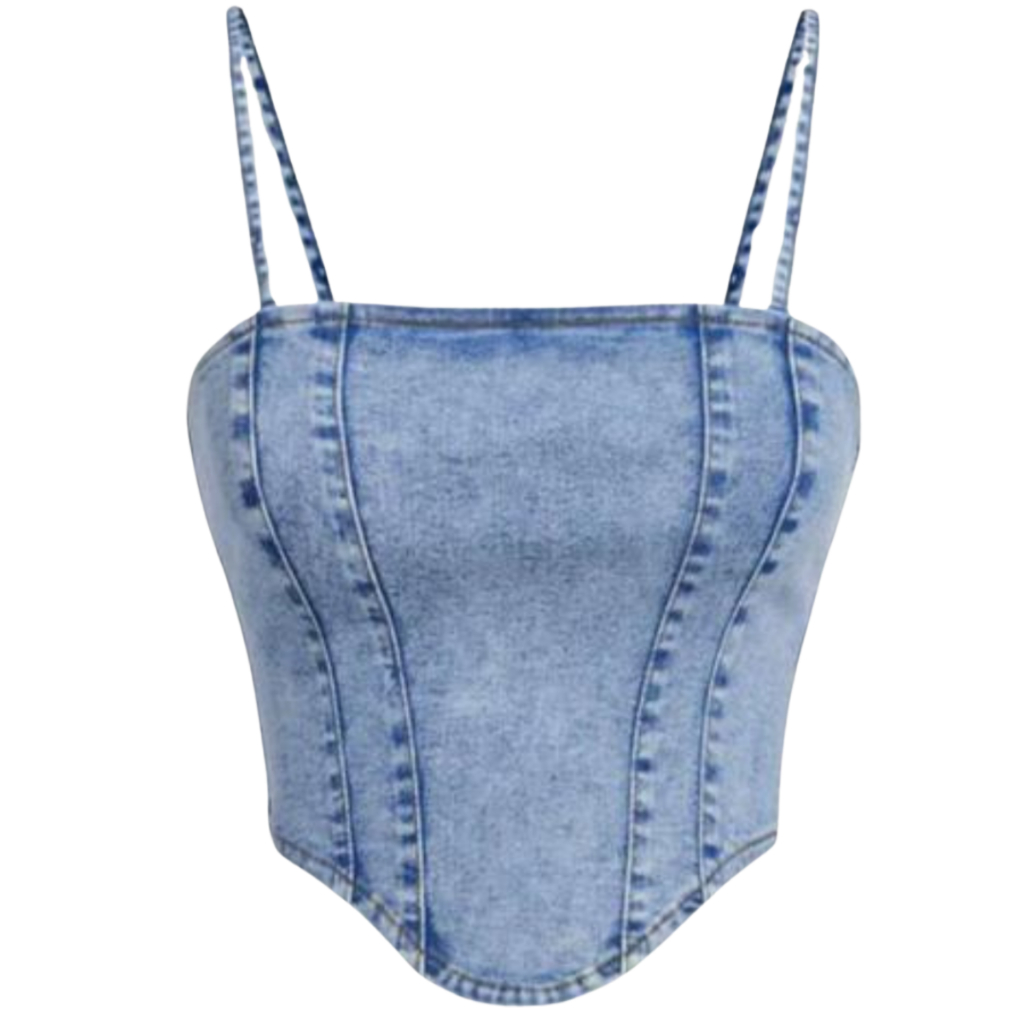 Cropped Top Jeans Juvenil para Menina – Blusa com Alça e Zíper (10 a 16 anos)