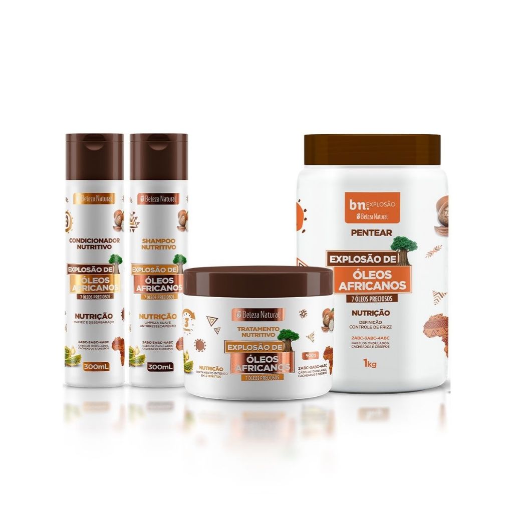 Kit Beleza Natural Explosão de Óleos Africanos (Shampoo, Condicionador, Máscara, Creme de Pentear) em Oferta na Shopee
