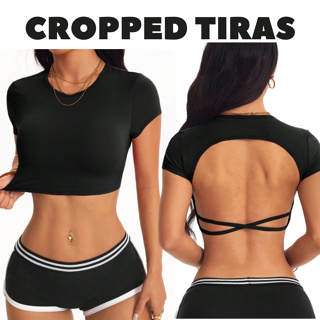 Top Cropped Manga Curta Esportivo Tiras e Recorte Nas costas Duplo Feminino Academia Treino Várias Cores em Oferta na Shopee