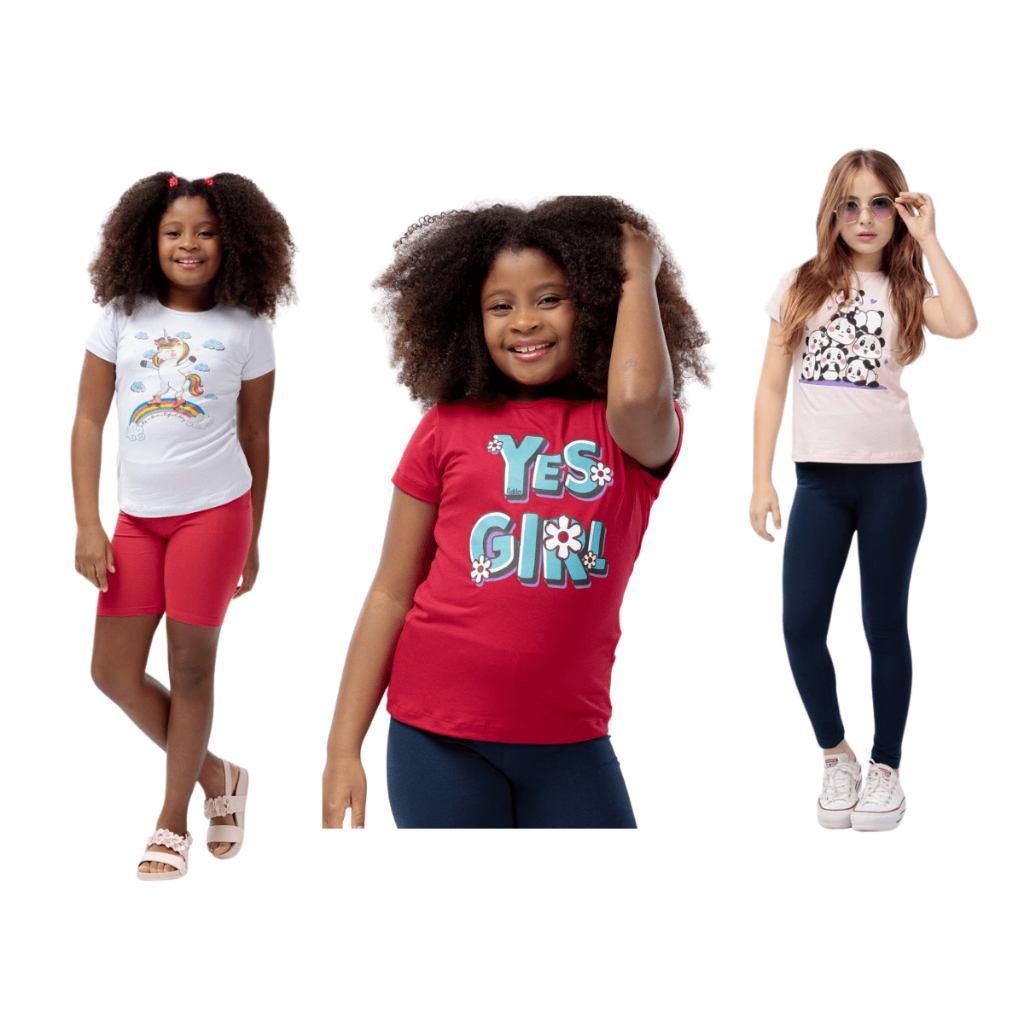 Kit c/ 70 Peças de Roupas Infantil Camisa, Short e Calça Legging Infantil Conjunto Completo com Legging Juvenil e Short
