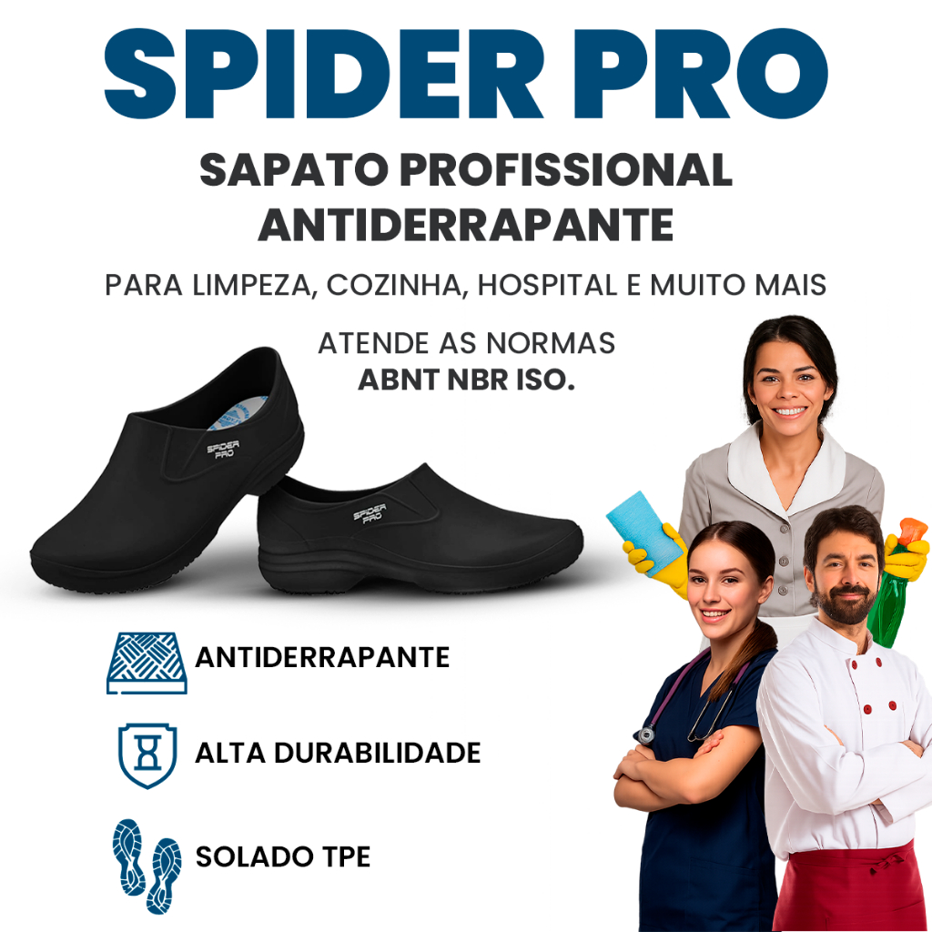 Sapato Antiderrapante Profissional para Cozinha e Hospital