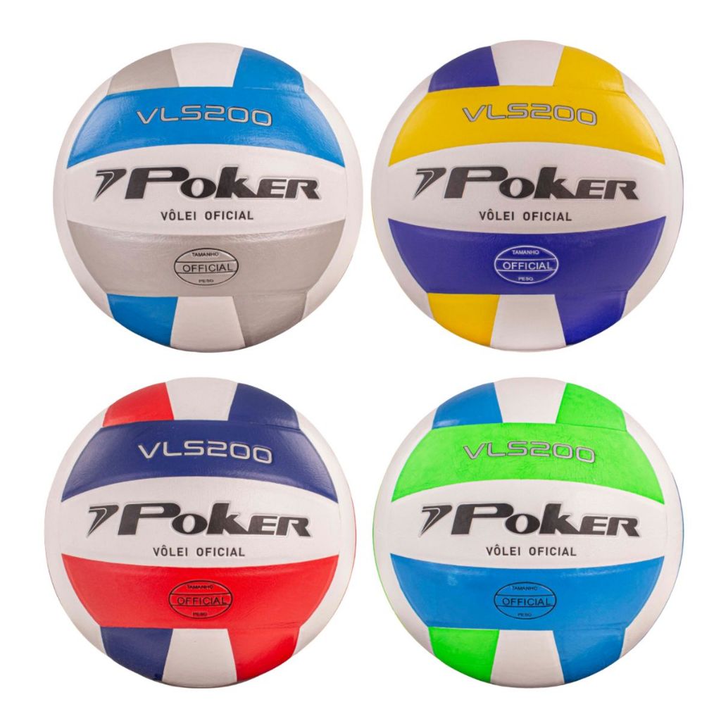 Bola Volei Semi-Profissional VLS 200 POKER - Costurada + Peso e Tamanho OFICIAL + PVC Soft