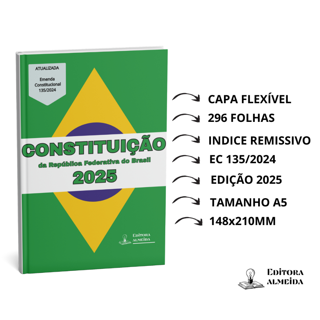 Imagem Livro Constituição Federal 2025 Atualizada até EC 135/2024 | Completa e Revisada para Concursos