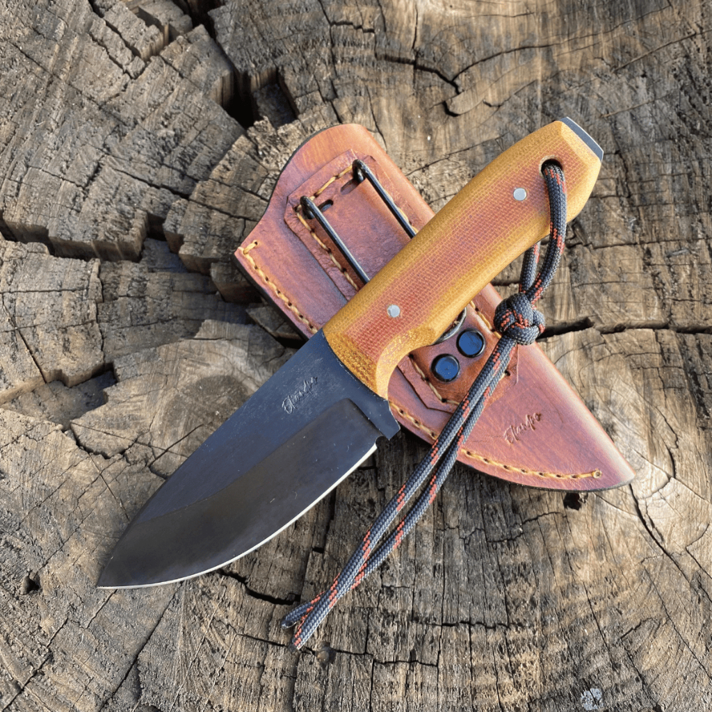 Faca Artesanal ES Mini Neck Knife Bushcraft EDC Pequena Bainha de Couro Feita a Mão