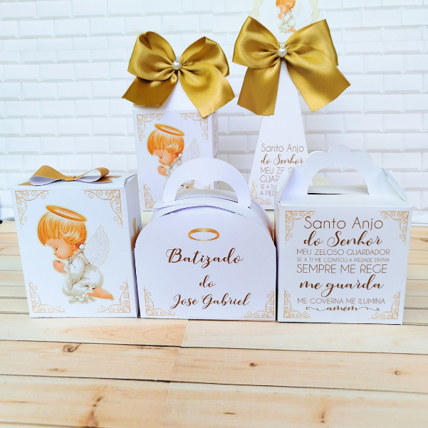 PEGUE E MONTE - Kit Festa Personalizados Batizados Dourado Lembrancinhas Caixinhas para Festa