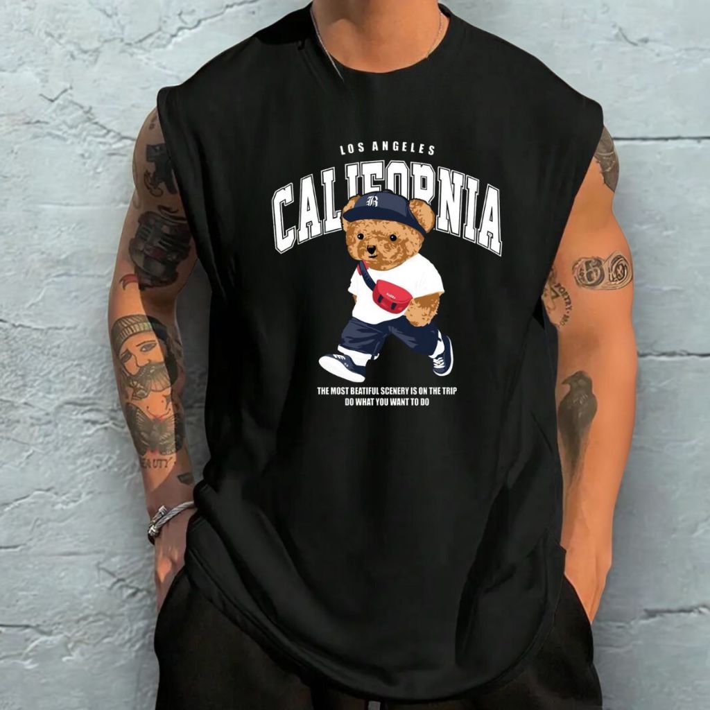 Regata Estampada Oversized Moda Masculina Urso Bear California Streetwear