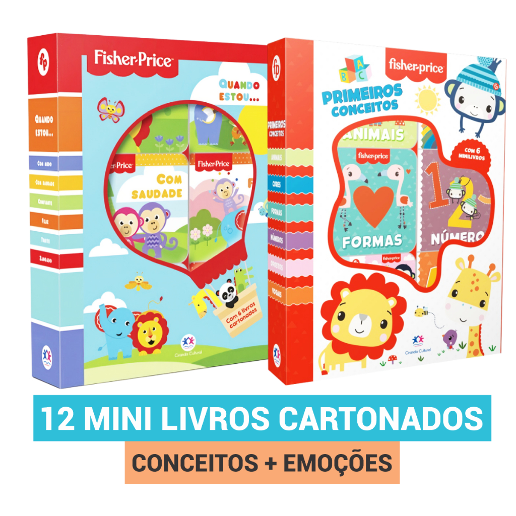 Box de Livros Fisher Price 6 ou 12 Mini Livros Primeiros Conceitos Quando Estou | Bebê Educativo Infantil em Oferta na Shopee