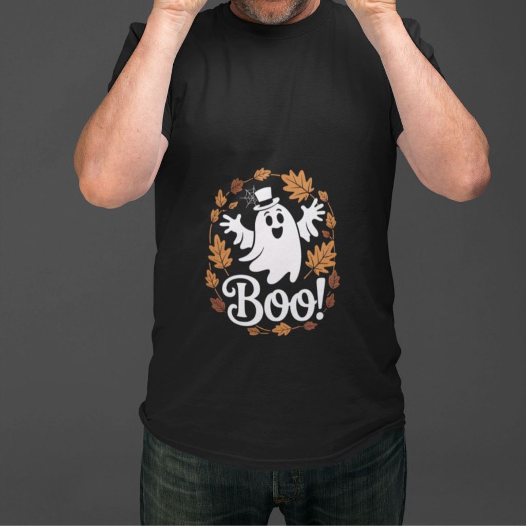 T-Shit Camiseta Clássica Preta de Dia das Bruxas Estampa Halloween Fantasma Boo Tumblr Anos 2000