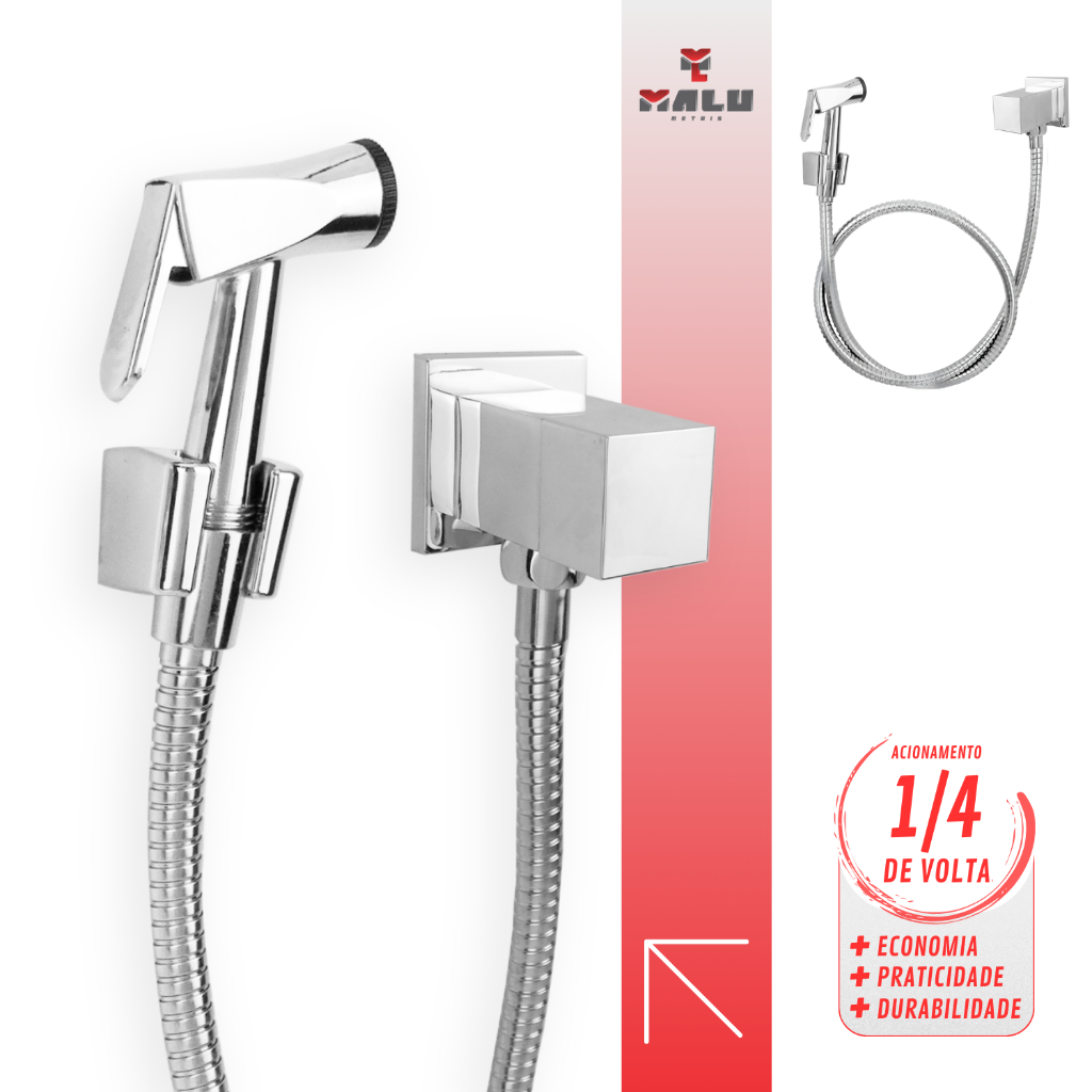 Ducha Higiênica Metal  Quadrada Luxo 1/4 De Volta Cromada Cdg. 5060