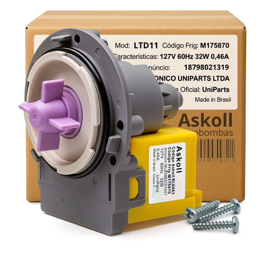 Eletrobomba Askoll Para Lavadora Electrolux LTD11 127V/220V Com Protetor Térmico - Drenagem de Água