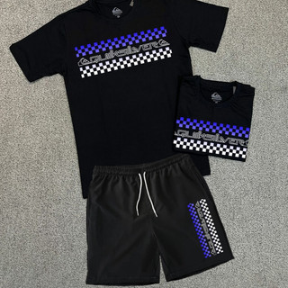 Kit Camiseta e Short Tactel Short de Praia QKS Confortável Para Qualquer Ocasião Preto e Branco Envio Imediato