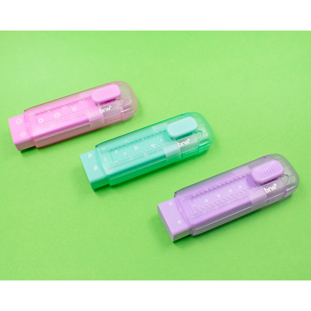 Borracha Retrátil Estampada Rosa Lilás E Verde Escolar Brw - UNIDADE em Oferta na Shopee