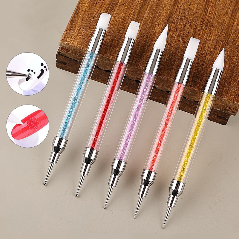 Kit 5 Pincéis Silicone e Boleadores 2 em 1 Ponta Dupla para Decoração Unhas 3D Profissional Nail Art em Oferta na Shopee