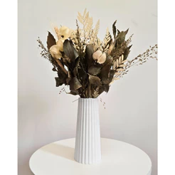 Arranjo De Flores Secas Decorativo Vaso Solitário Listras