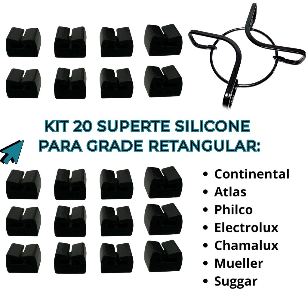 kit 20 suporte de silicone compativel Grade Brastemp retangular