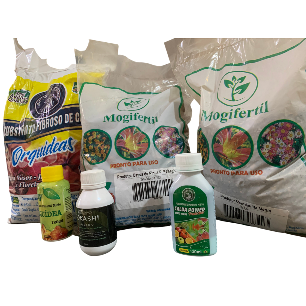 KIT ORQUÍDEAS SUBSTRATO, CASCA DE PÍNUS, VERMICULITA,  FERTILIZANTES E CALDA  PLANTIO E MANUTENÇÃO.BORDALEZA