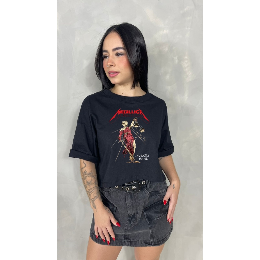 Cropped Feminino Metalica Estampa Banda Vintage Streetwear em Oferta na Shopee