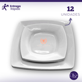 Kit 12 Pratos Quadrados Plástico 6 Pratos p/ Refeição + 6 Pratos p/ Sobremesa em Oferta na Shopee