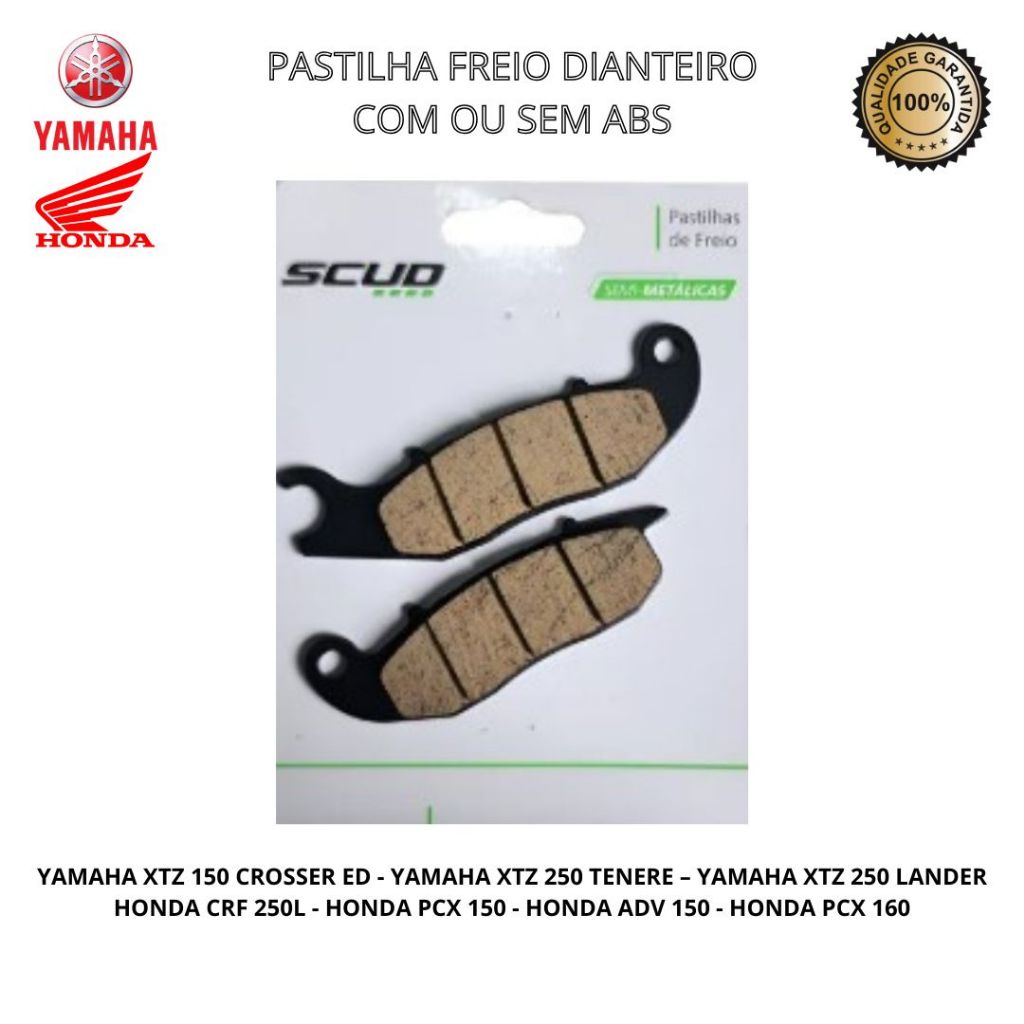 Pastilha Freio Dianteiro Crosser Tenere Lander 250 Crf 250l Pcx 150/160 Adv 150 Com e Sem Abs Scud