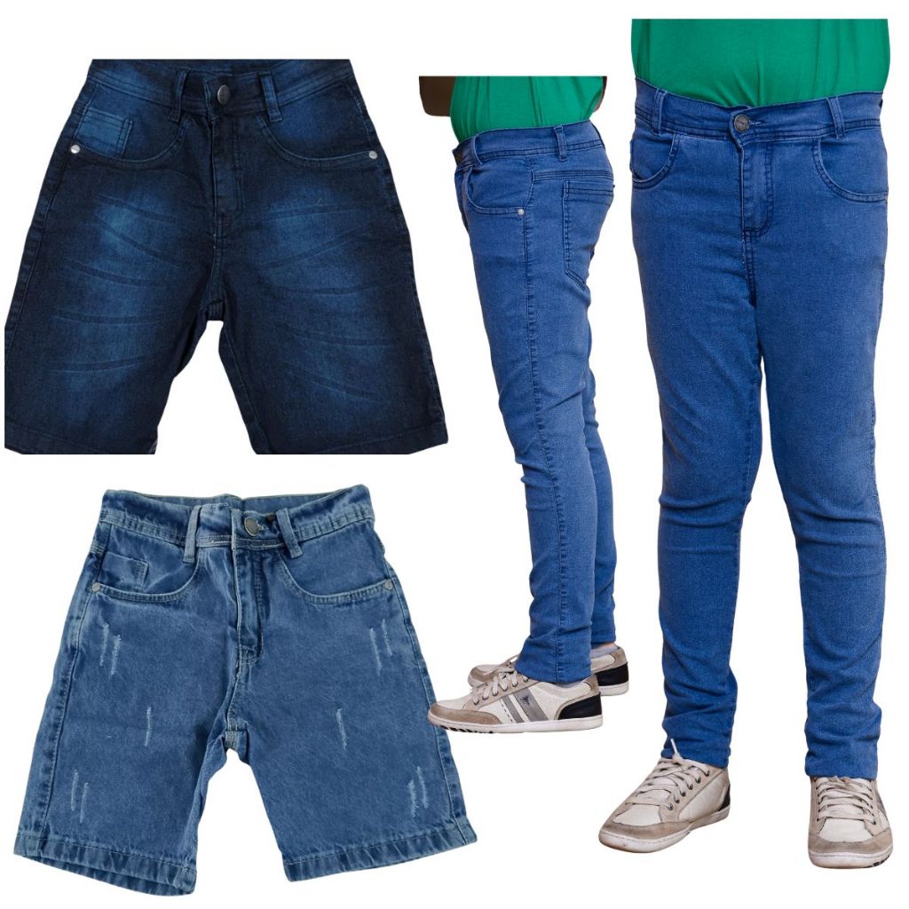Combo 1 Short + 1 Calça Jeans Skinny Masculina Com Lycra, super promoção 8 AO 16 Anos
