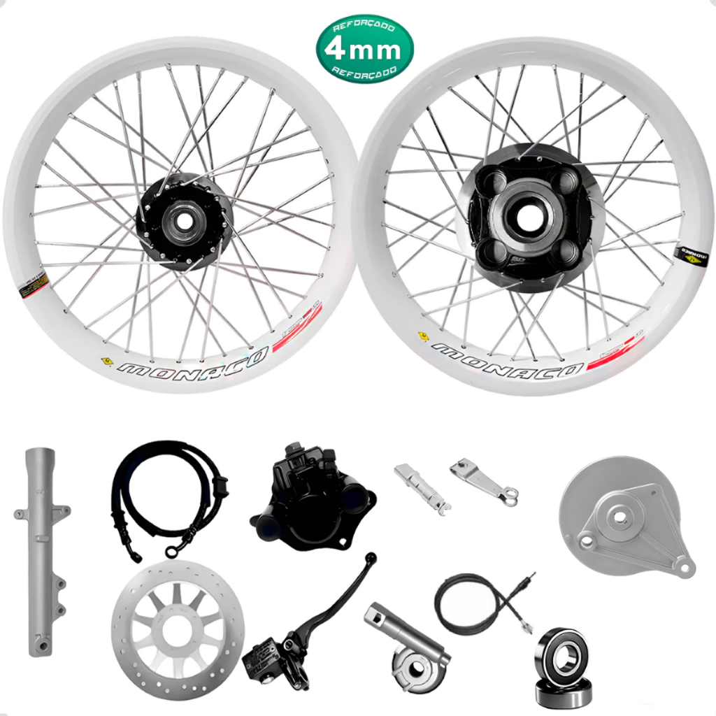 Par De Roda Jante Aro Branco Monaco Aero Titan 125 00 á 04 Com Kit Completo Disco de Freio