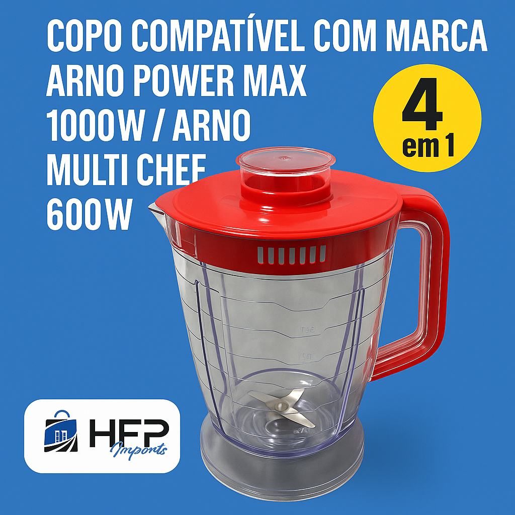 Copo para liquidificador compatível com a marca Arno Power Max 1000w/ 700 e Arno Multichef 600w 4 em 1