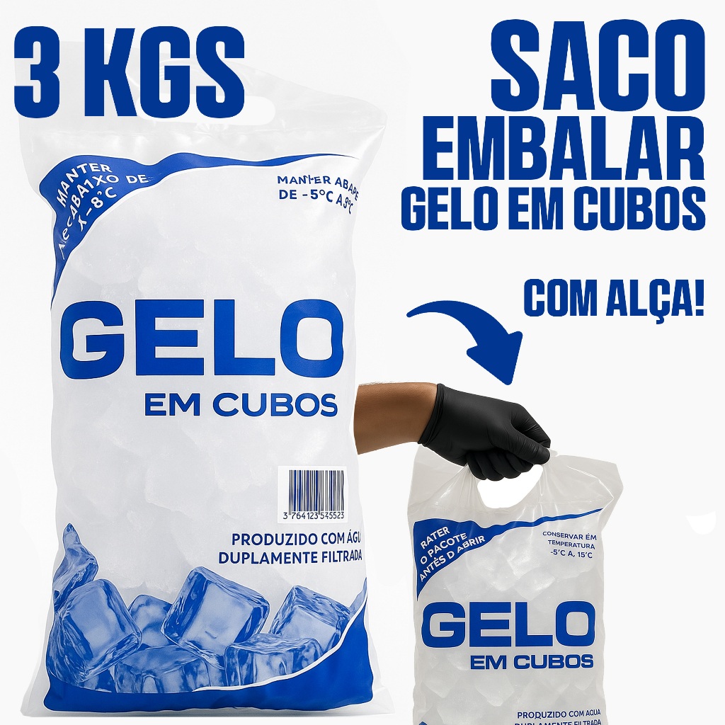 Saco 3 Kgs Para Embalar Gelo Em Cubos Com Alça Reforçada - Embalagem Para Produção de Gelo em Oferta na Shopee