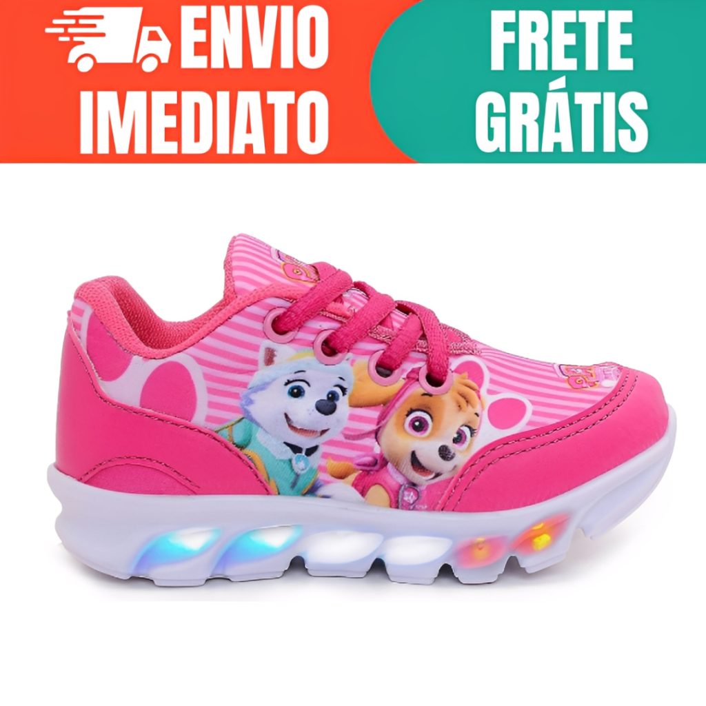 Tenis Infantil Menina Patrulha Canina Led Luzinha Escola Casual Desenho Personagens Promoção em Oferta na Shopee