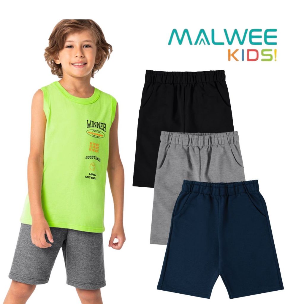 BERMUDA MOLETINHO MENINO INFANTIL BÁSICA UNIFORME MALWEE KIDS em Oferta na Shopee