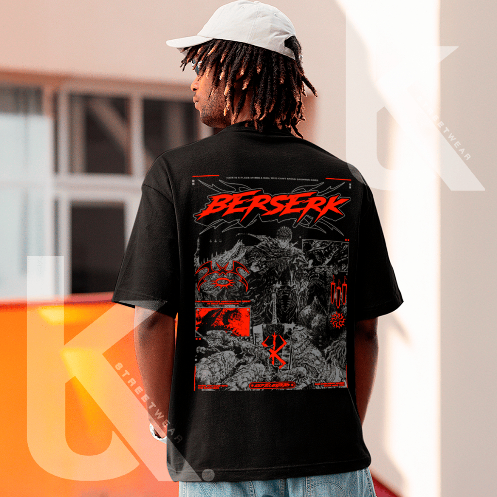 Camiseta Oversized Streetwear Anime Mangá Guts Berserk Musculação Fitness Casual Confortável