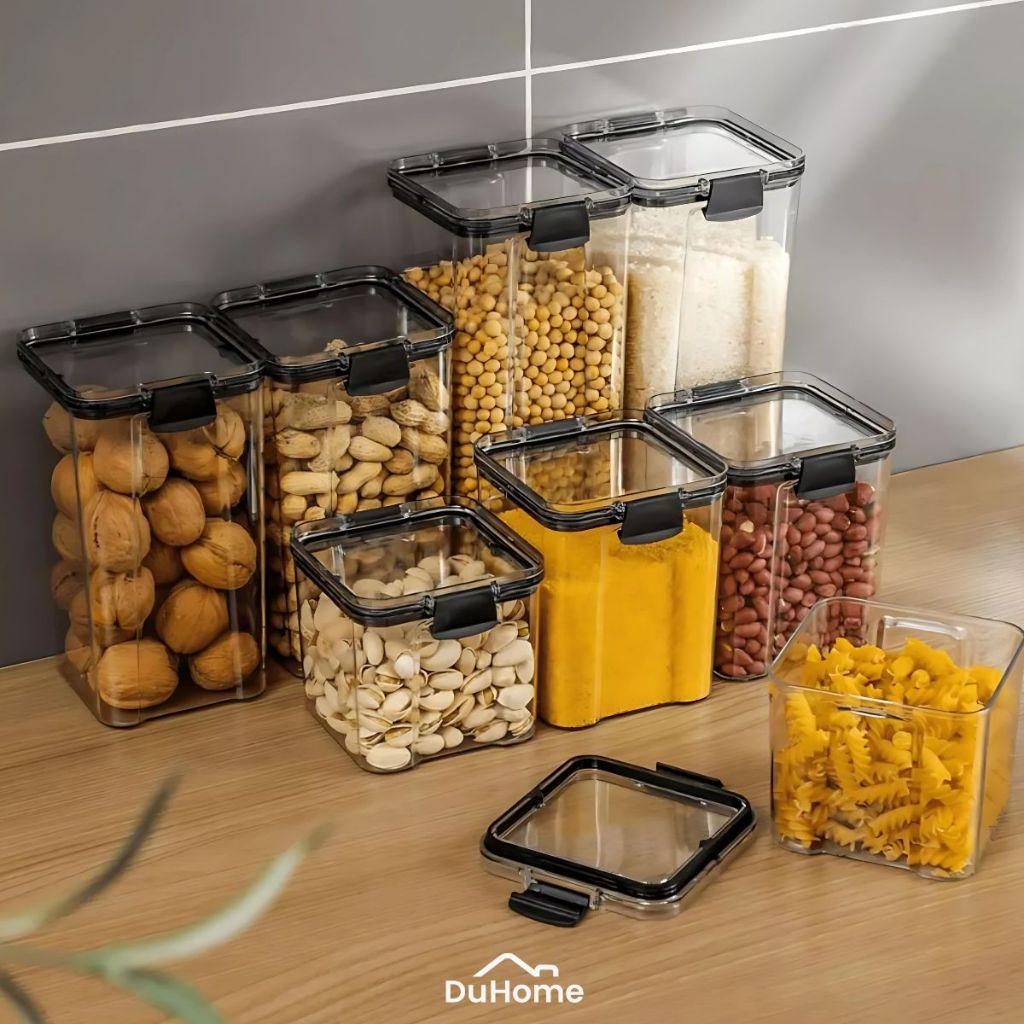 Potes Herméticos Empilháveis Slim DuHome Tampa Vedação Silicone para Mantimentos em Oferta na Shopee