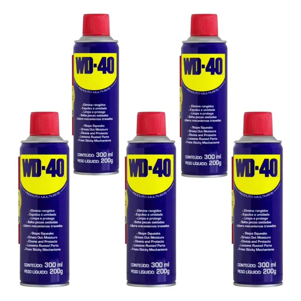 Kit 5 WD-40 Multiuso Desengripante Lubrificante 300ml – Limpa, Protege, Lubrifica e Elimina Ferrugem