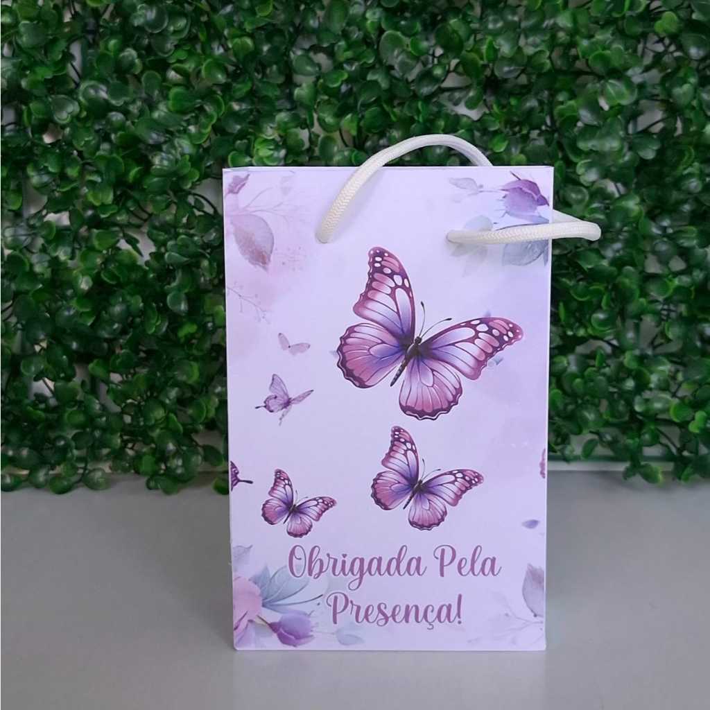 Sacolinha Personalizada (P) para Festa Lembrancinhas Aniversário Borboleta Lilás PEGUE E MONTE