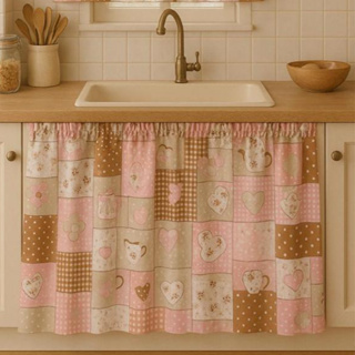 Cortina de Pia Cozinha Estampada em Tecido Oxford Uma Parte Só 1,40m x 0,80cm Cortina Pequena em Oferta na Shopee