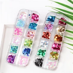 12 Cores e Formatos de Glitter e Lantejoulas para Decoração de Unhas com Estojo - Unha Encapsulada Nail Art